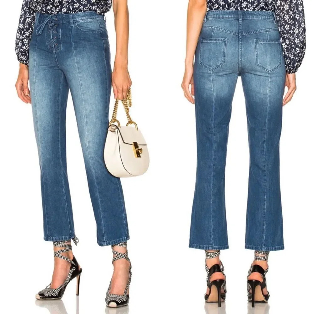 ULLA JOHNSON Alex Lace Up Tie Waist Jeans
